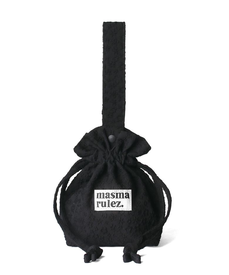 Handle string bag_Embo flower Black