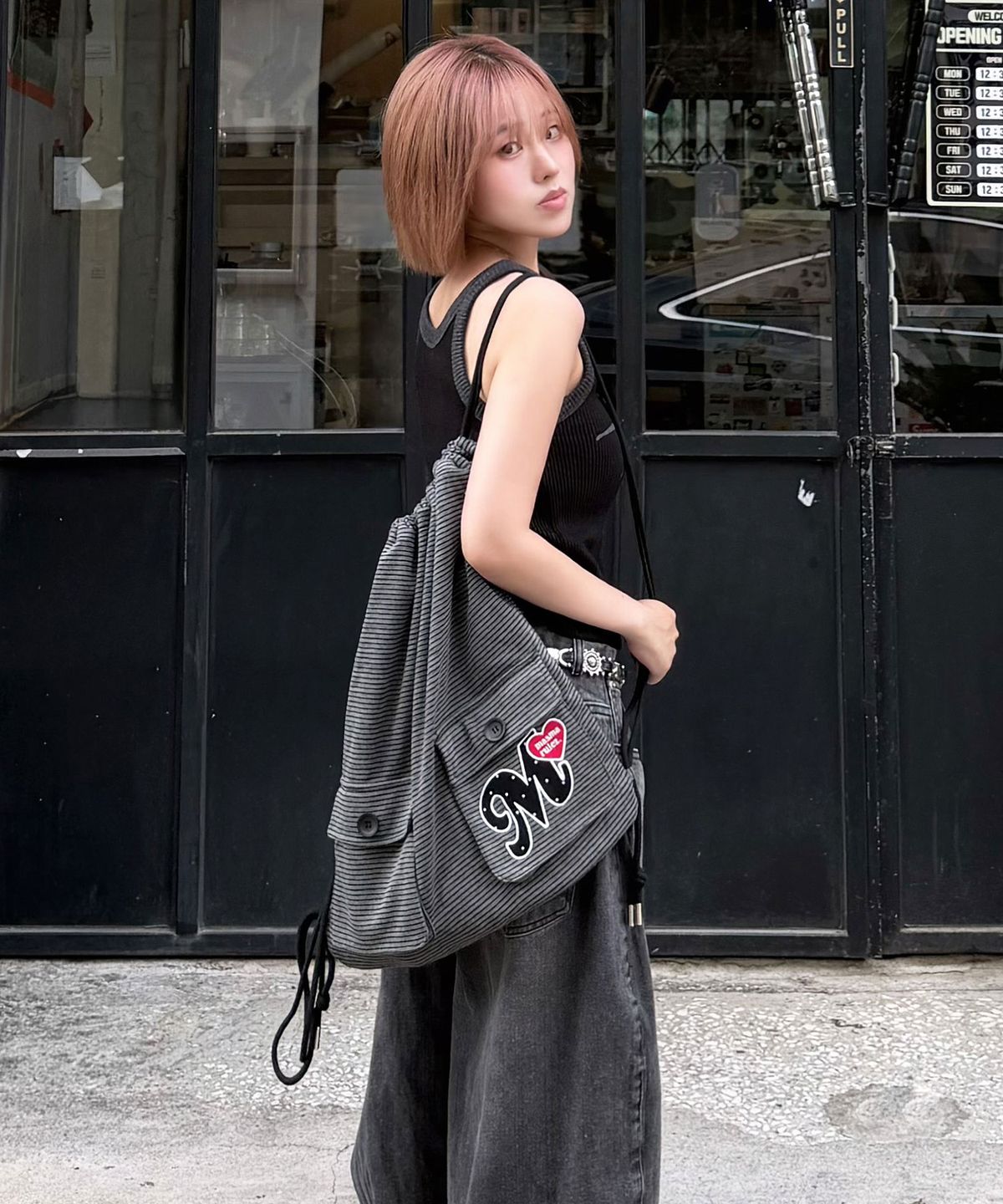 마스마룰즈(MASMARULEZ) Two pocket patch stripe gym sack_Black stripe