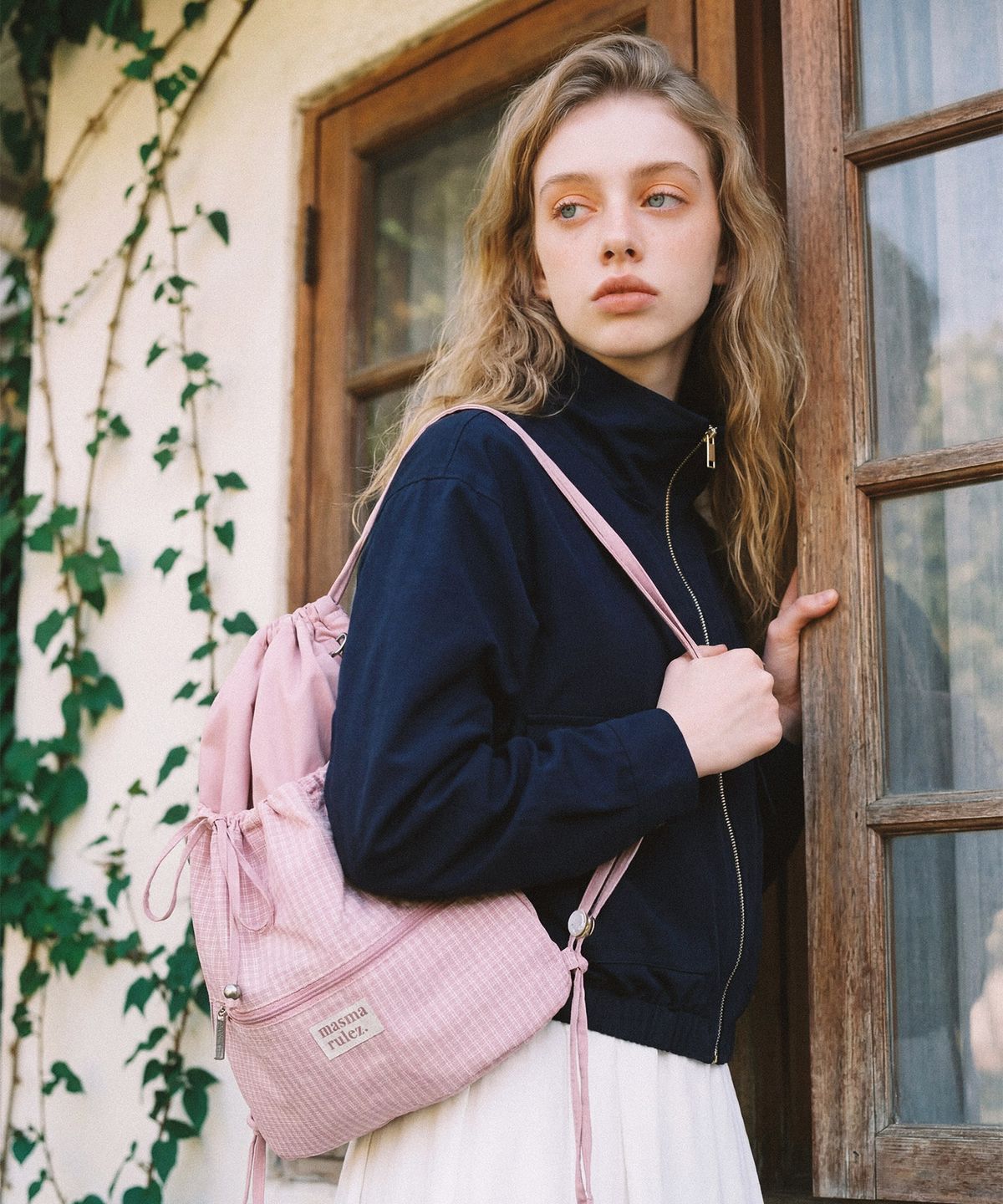 마스마룰즈(MASMARULEZ) Ribbon gym sack_Check fog pink