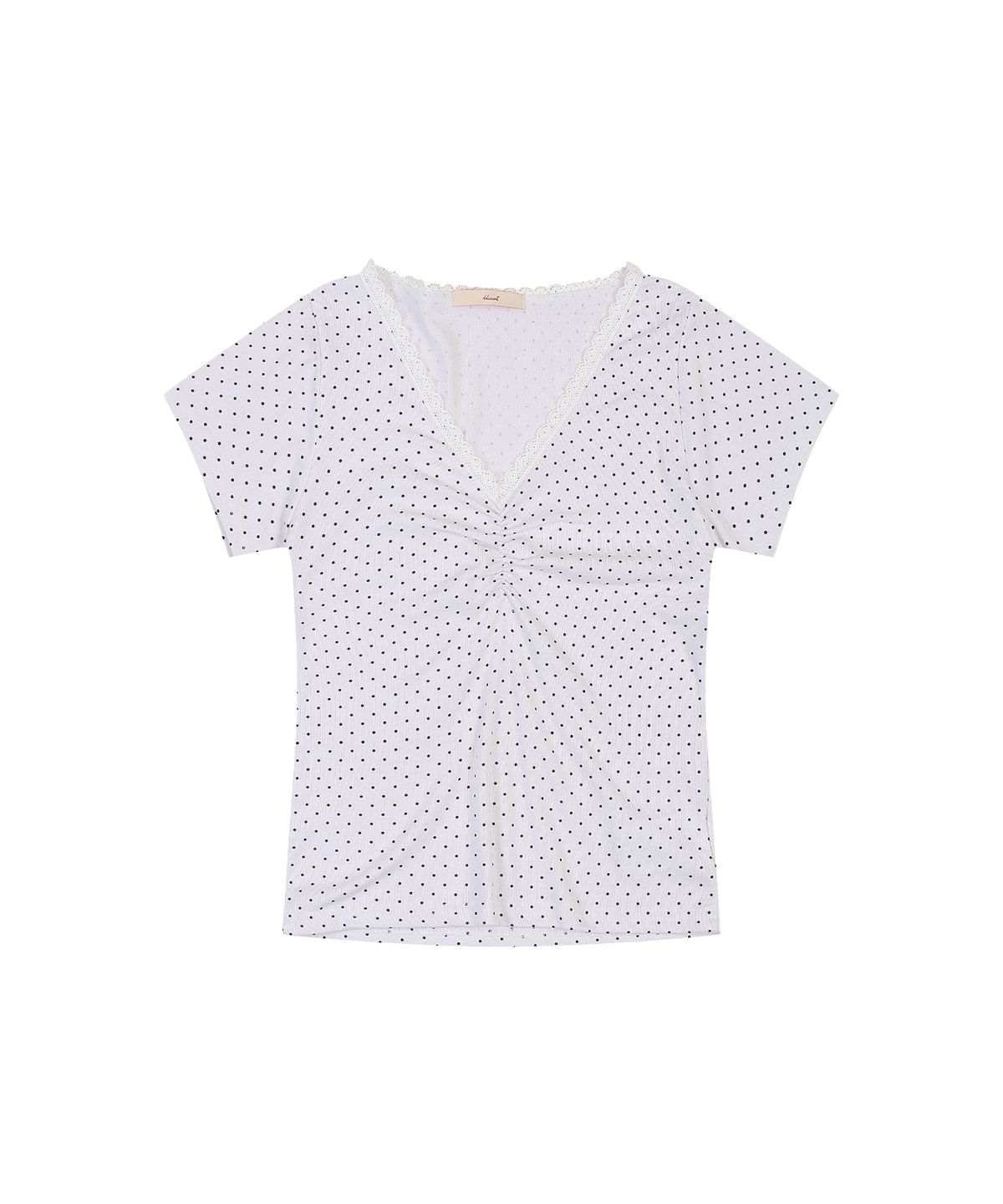 델리센트(DELICCENT) 레이스 도트 브이넥 티셔츠 [IVORY]