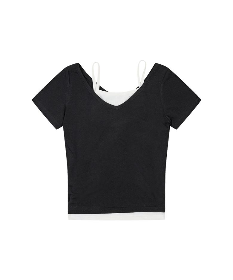 레이어드 나시 반팔 세트 [BLACK]