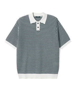 남성 스트라이프 반팔 칼라 니트 (HUNTER) (HC4SK03)