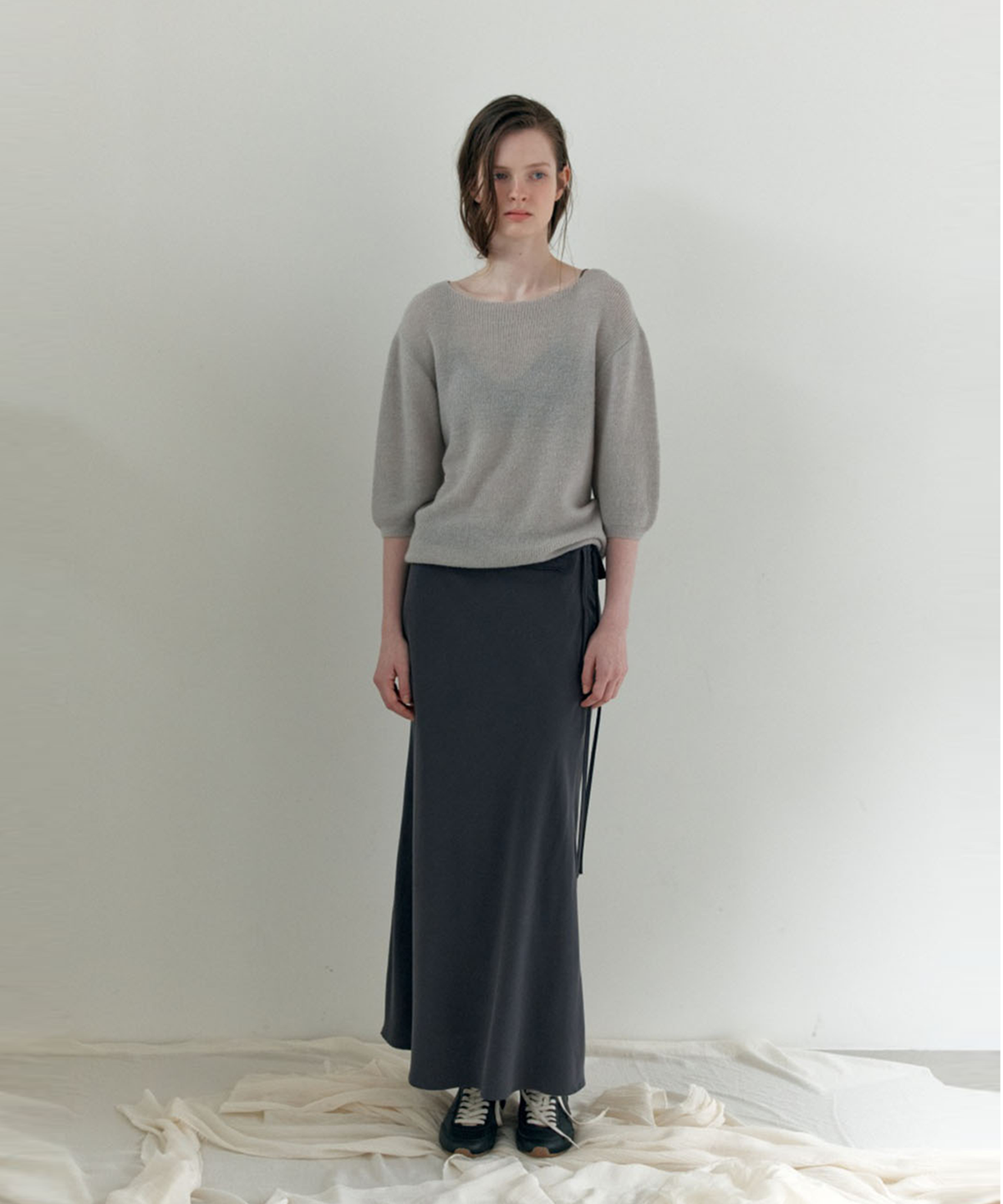 더 릴(THE LILLE) Folded Long Skirt_Charcoal