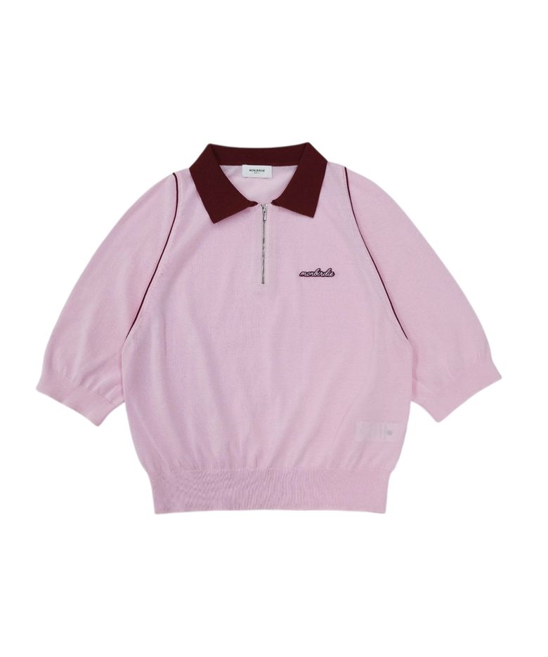 세이지 아노락 배색니트 PINK