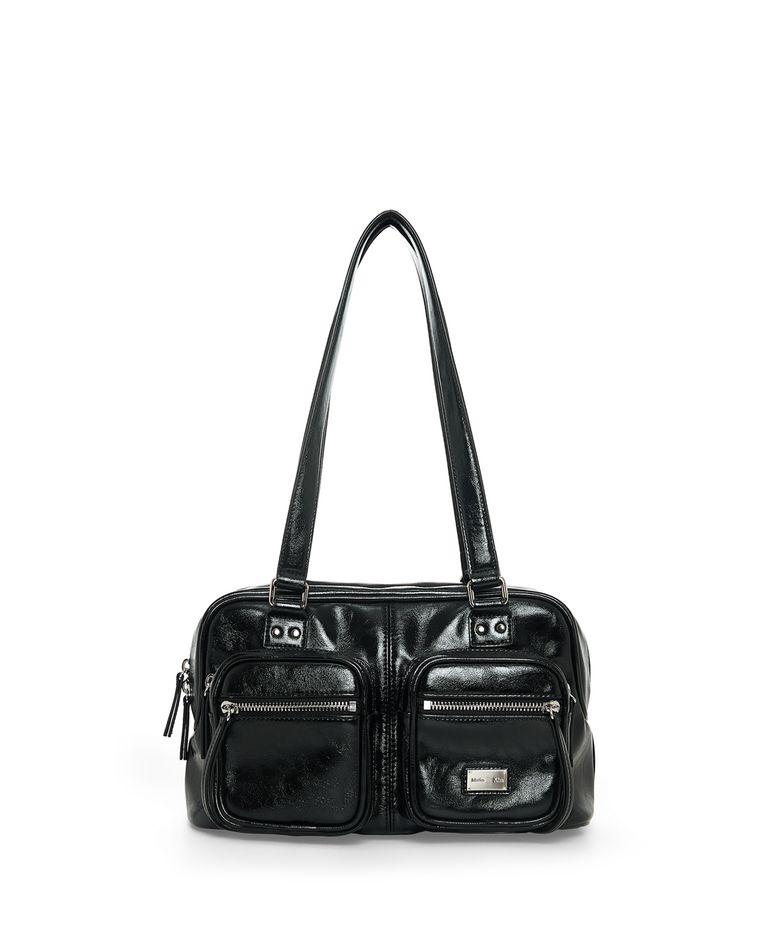 DOUBLE POCKET BRICK SHOULDER BAG IN BLACK