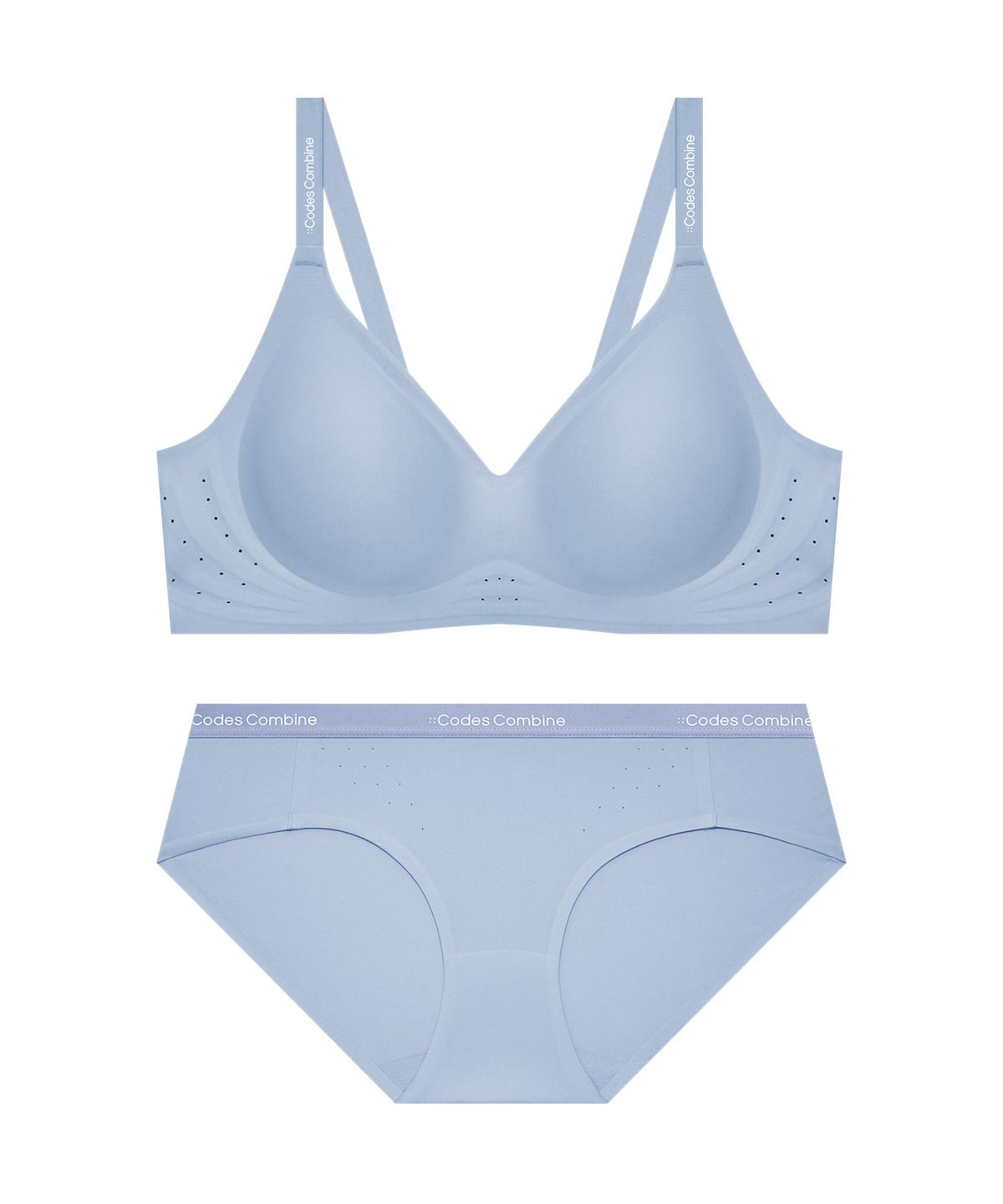코데즈컴바인 이너웨어(CODES COMBINE INNERWEAR) 볼륨핏 에어홀 심리스 노와이어 브라팬티 세트_스카이블루