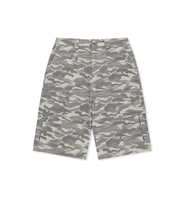 CAMOUFLAGE CARGO BERMUDA PANTS FOR MEN IN GREY
