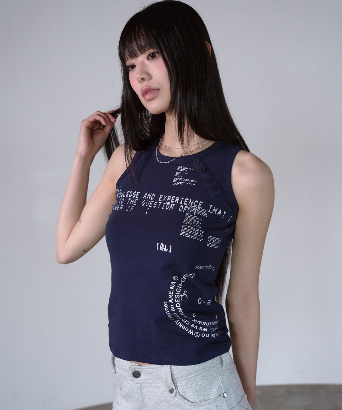 프렌다(PRENDA) FRAGMENTED LOG TANK NAVY