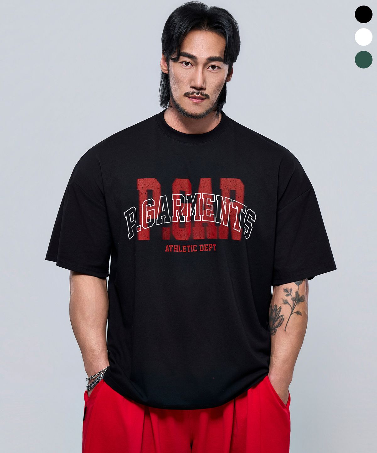 피지컬가먼츠(PHYSICAL GARMENTS) P2636 크랙 아치로고 자이언트 반팔[3COLOR]