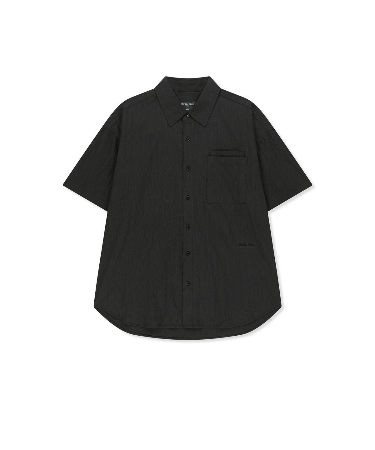 마뗑킴(MATIN KIM) SMALL LOGO OVER FIT SHIRT FOR MEN IN CHARCOAL