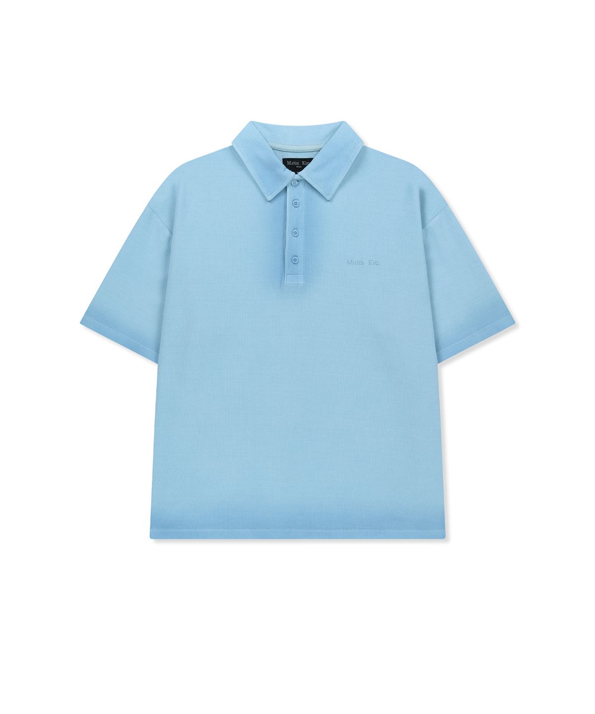 마뗑킴(MATIN KIM) SMALL LOGO WASHED PIQUE TOP FOR MEN IN BLUE