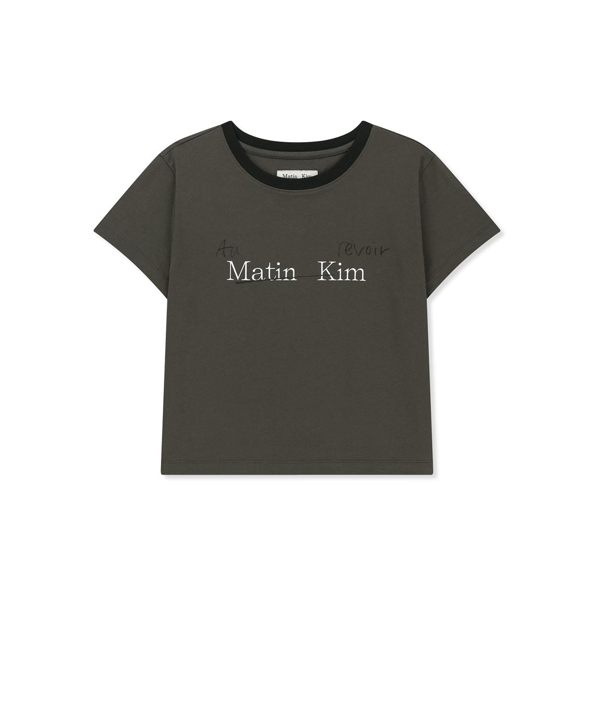 마뗑킴(MATIN KIM) TONAL RIB LOGO CROP TOP IN CHARCOAL
