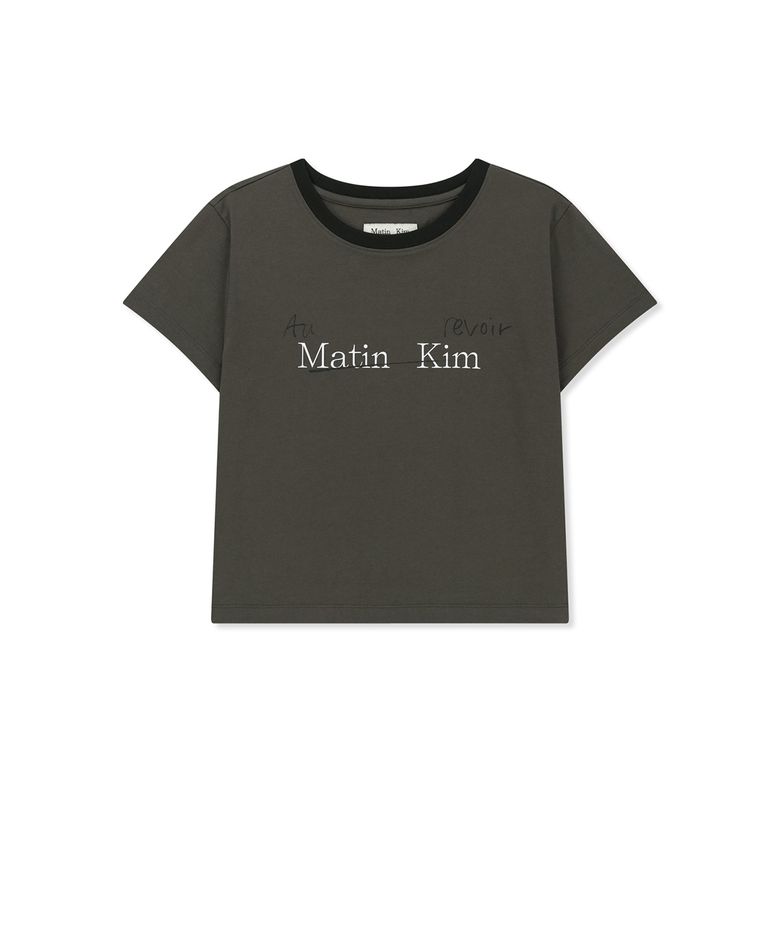 TONAL RIB LOGO CROP TOP IN CHARCOAL