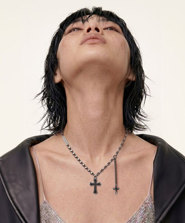 Stellar Cross Drop Mixed Chain Necklace S