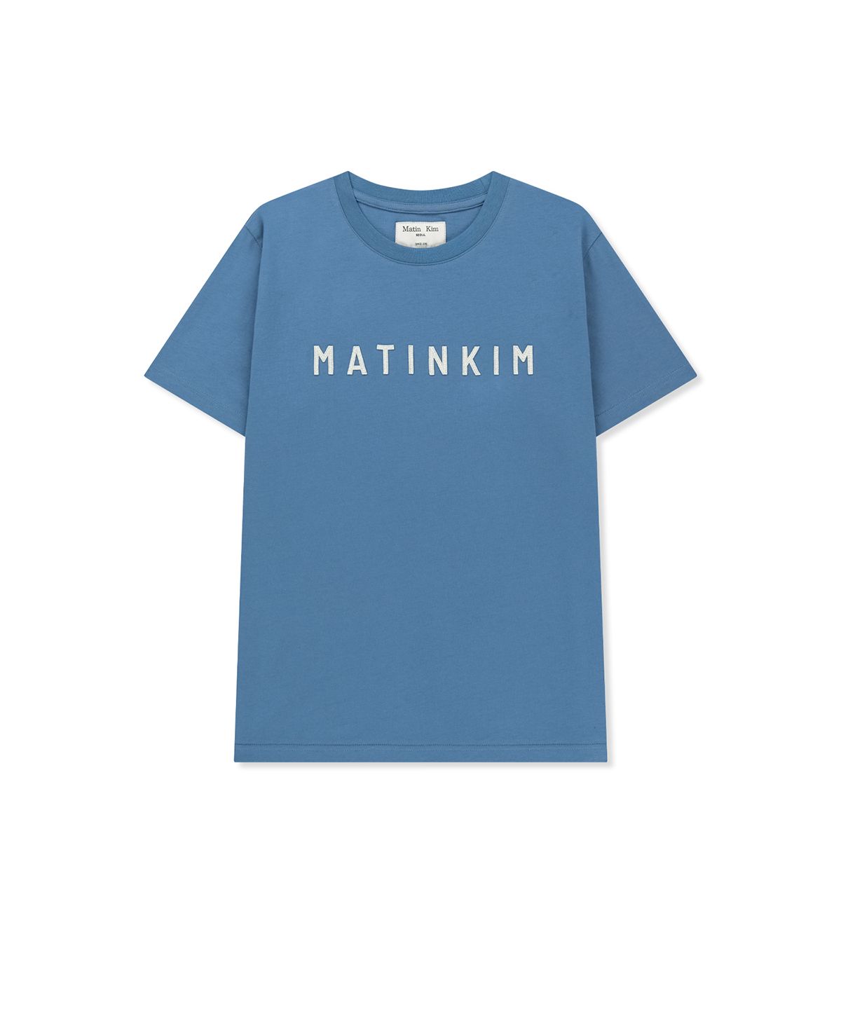 마뗑킴(MATIN KIM) APPLIQUE FELT LOGO TOP IN BLUE