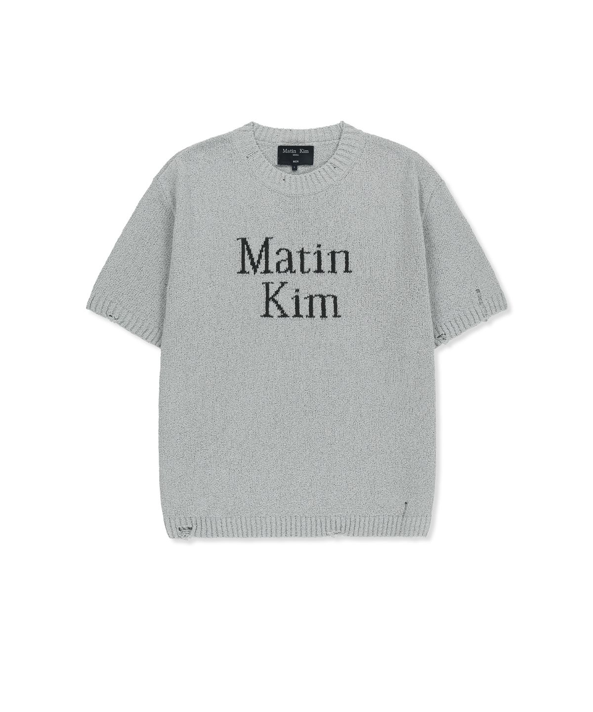 마뗑킴(MATIN KIM) HALF SLEEVE LOGO PULLOVER FOR MEN IN LIGHT GREY