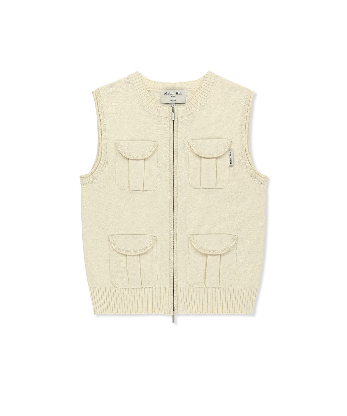 마뗑킴(MATIN KIM) POCKET WASHED KNIT VEST IN LIGHT BEIGE