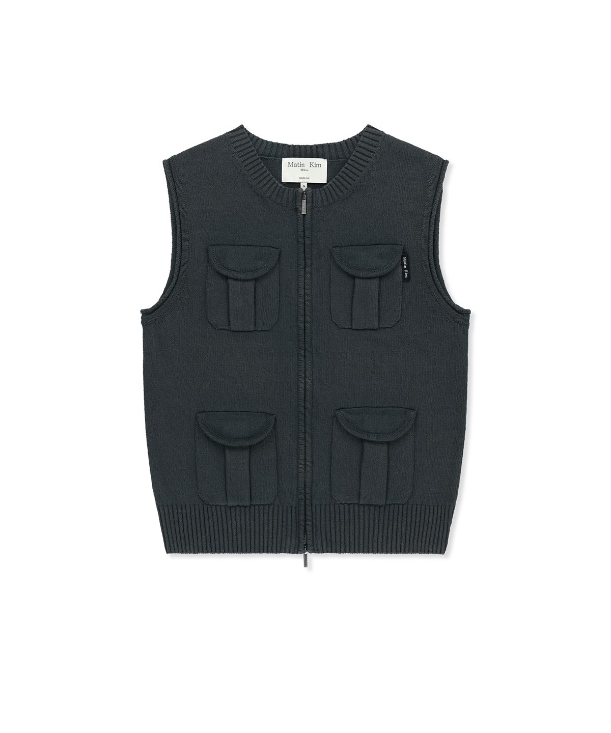 마뗑킴(MATIN KIM) POCKET WASHED KNIT VEST IN CHARCOAL