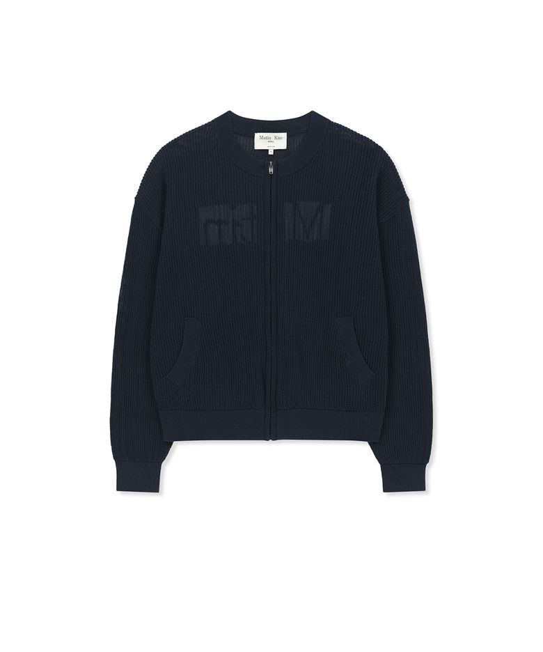 BACK LOGO JACQUARD MESH KNIT ZIP UP IN NAVY