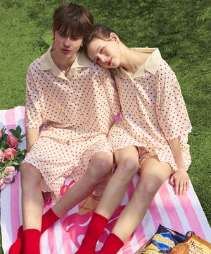 [2PACK] 레드도티 클린핏 반팔 커플 파자마세트
