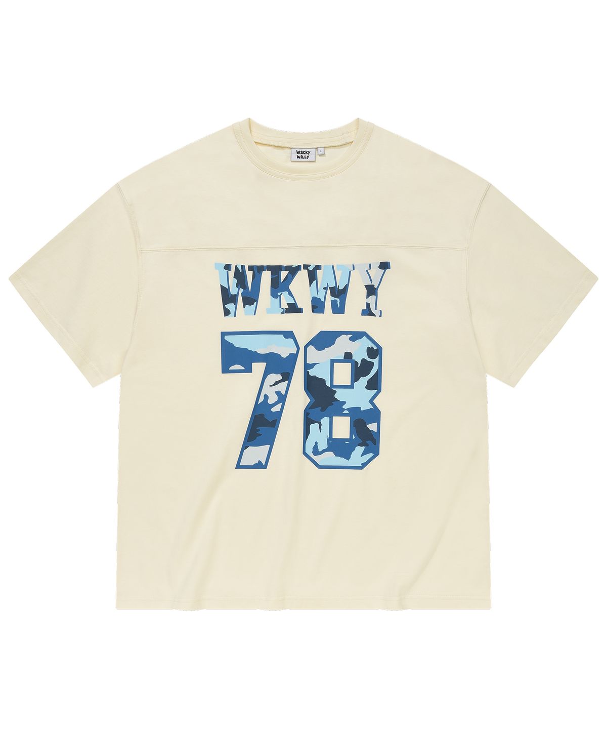 와키윌리(WACKY WILLY) 절개 타이포 반팔티셔츠 크림