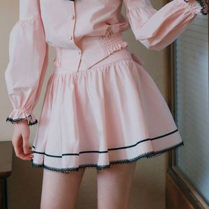 Cest_Pink ribbon shirring skirt
