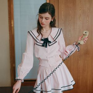 Cest_Pink sailor collar puff sleeve blouse