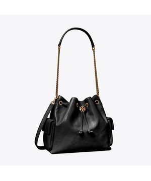 찰리 퀼티드 드토스트링 숄더백 - 블랙