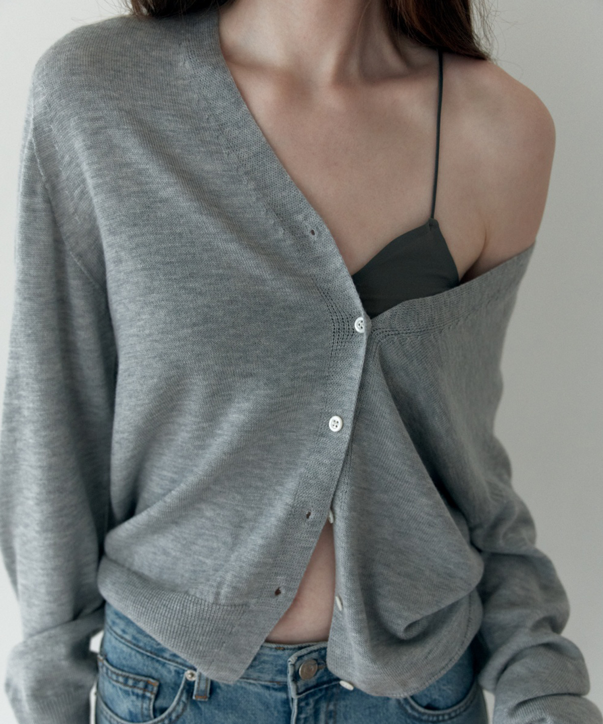 더 릴(THE LILLE) Mellow Whole-garment Cardigan_Light gray