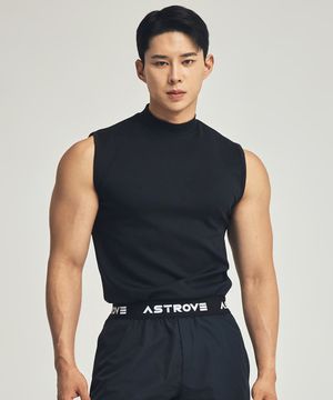 숏 모크넥 컴프레션 머슬나시 블랙