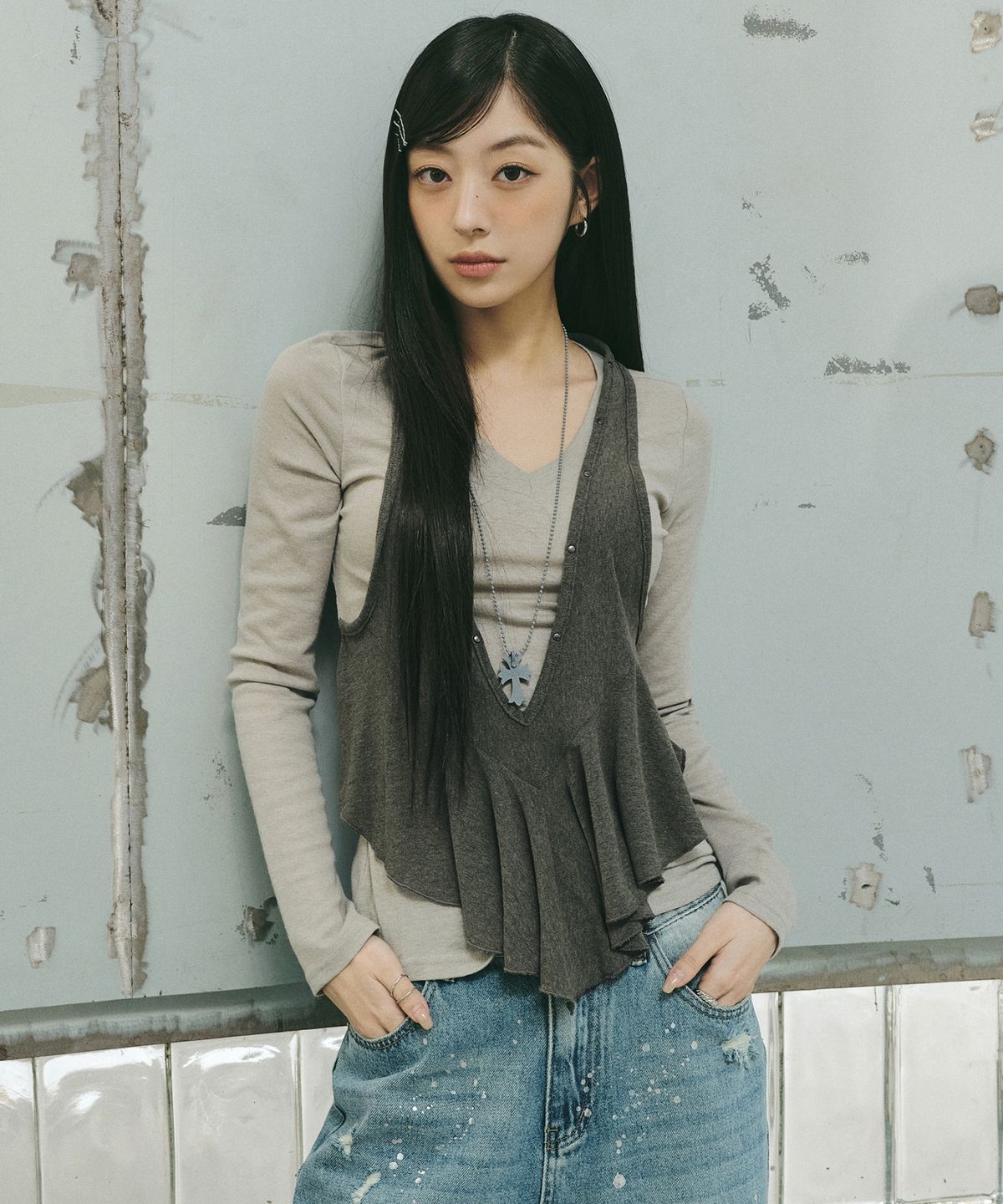 닉앤니콜(NICK&NICOLE) HALTER LAYERED TOP_KHAKI