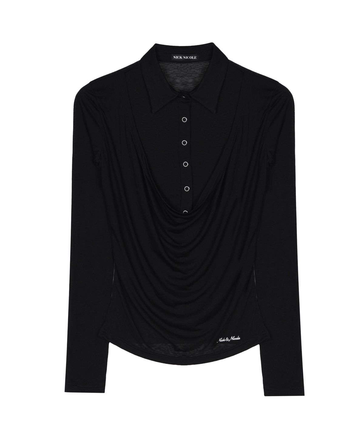 닉앤니콜(NICK&NICOLE) DRAPE COLLAR SLIM TOP_BLACK