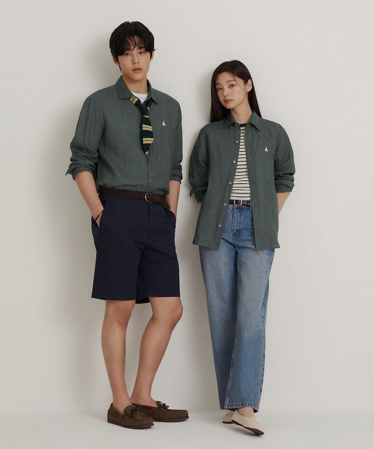 빈폴 멘(BEANPOLE MEN) 남녀공용 리넨 솔리드 셔츠  카키