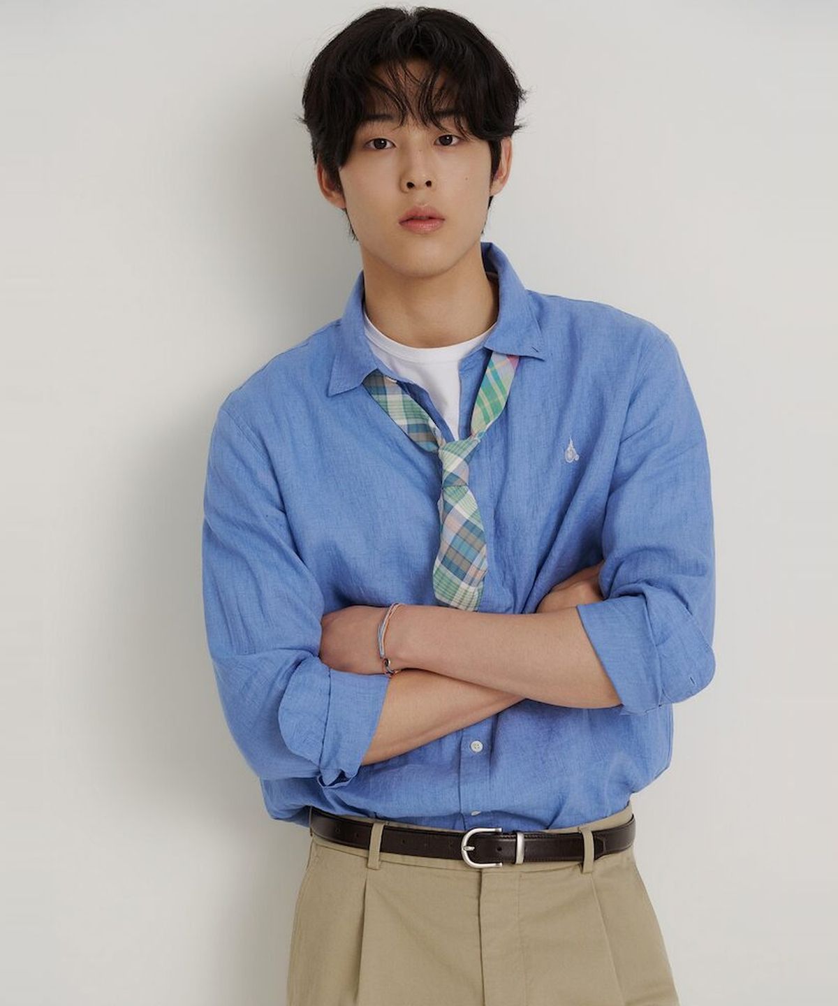 빈폴 멘(BEANPOLE MEN) 남녀공용 리넨 솔리드 셔츠  스카이 블루