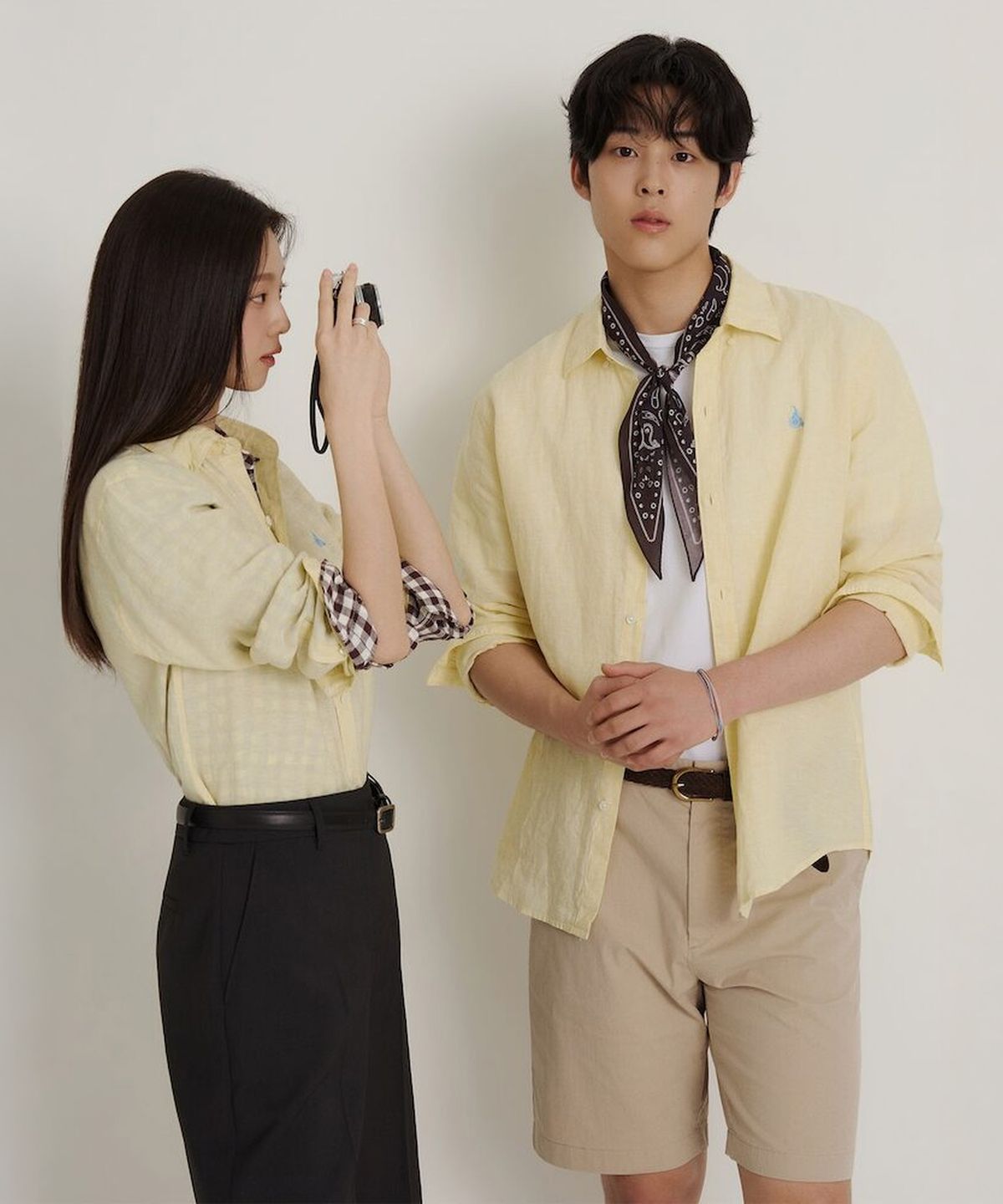 빈폴 멘(BEANPOLE MEN) 남녀공용 리넨 솔리드 셔츠  레몬