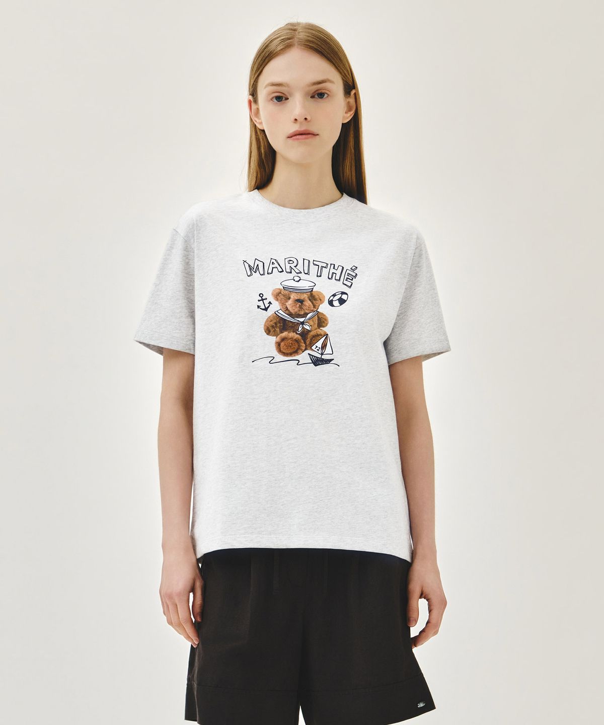 마리떼 프랑소와 저버(MARITHÉ + FRANҪOIS GIRBAUD) MARINE DRAWING DOODLE GRAPHIC TEE light heather gray