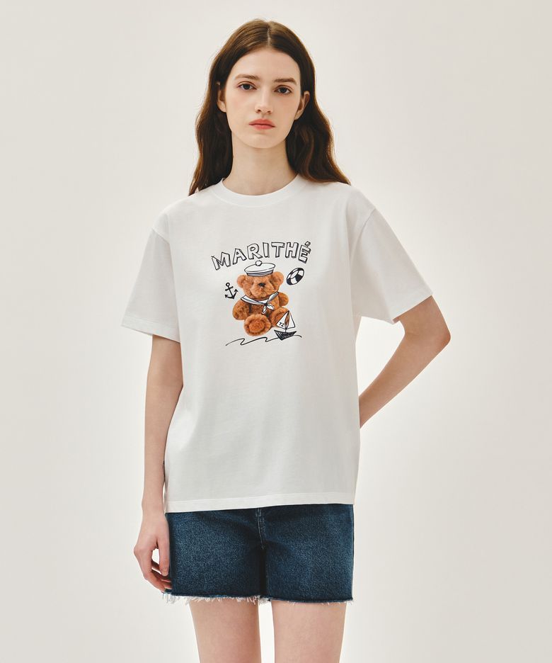 MARINE DRAWING DOODLE GRAPHIC TEE white