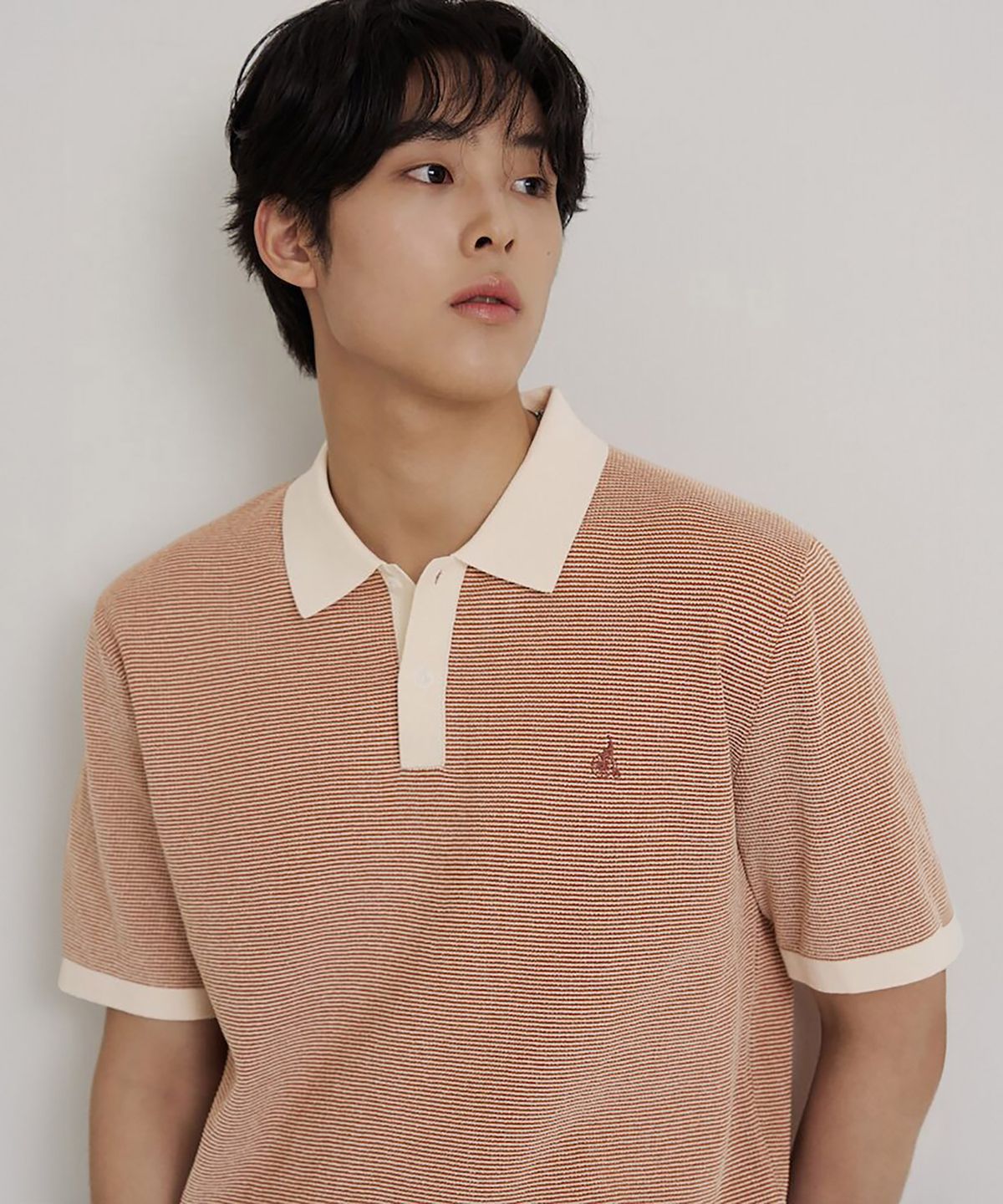 빈폴 멘(BEANPOLE MEN) 투톤 텍스쳐 칼라넥 니트  오렌지