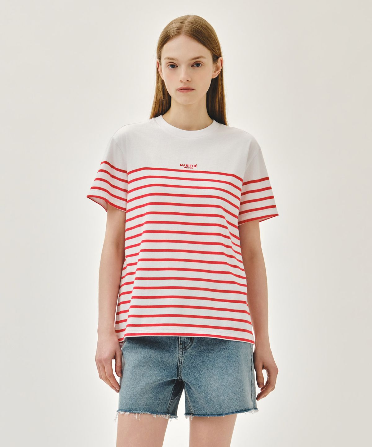 마리떼 프랑소와 저버(MARITHÉ + FRANҪOIS GIRBAUD) BLOCK STRIPE TEE red