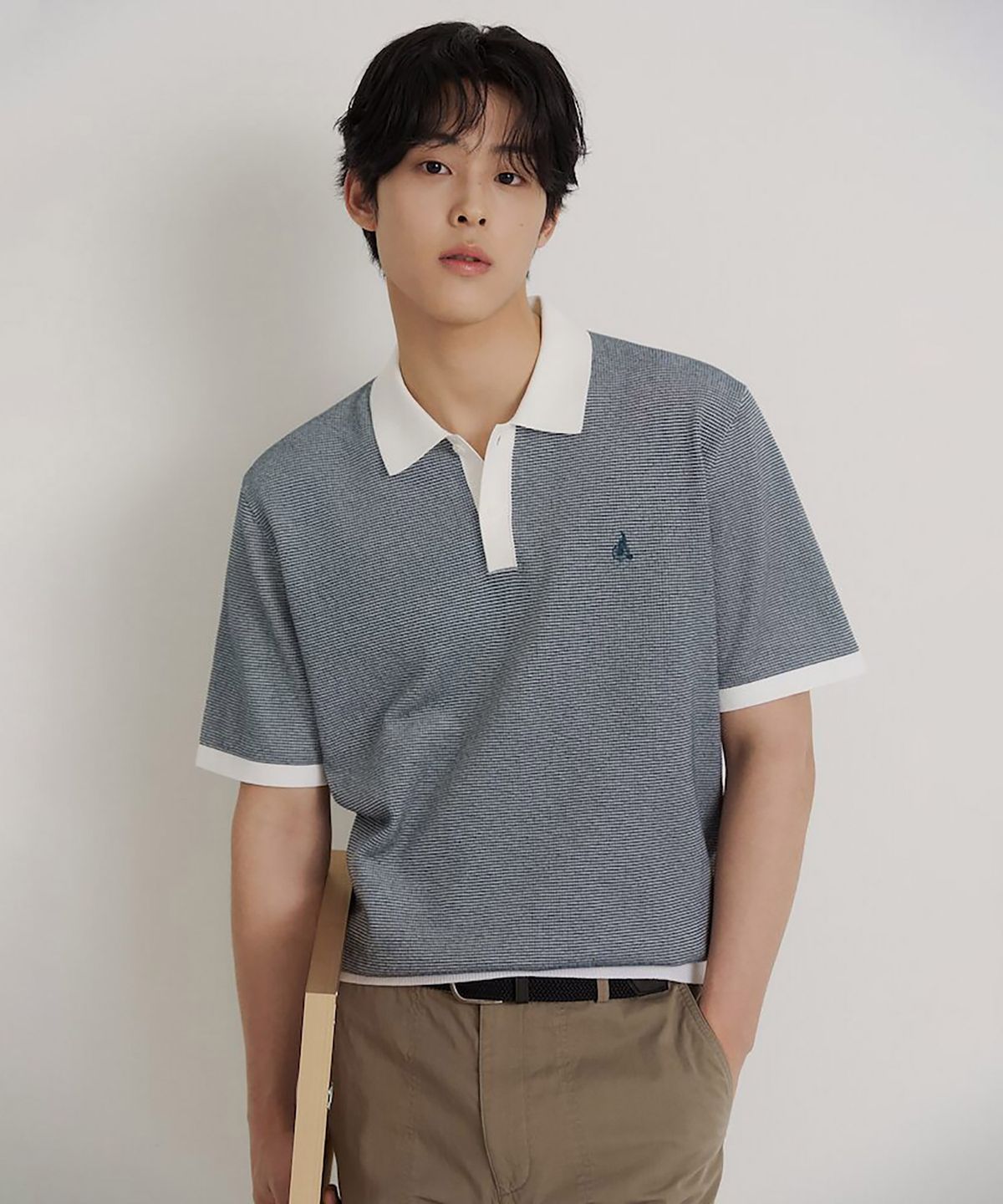 빈폴 멘(BEANPOLE MEN) 투톤 텍스쳐 칼라넥 니트  블루