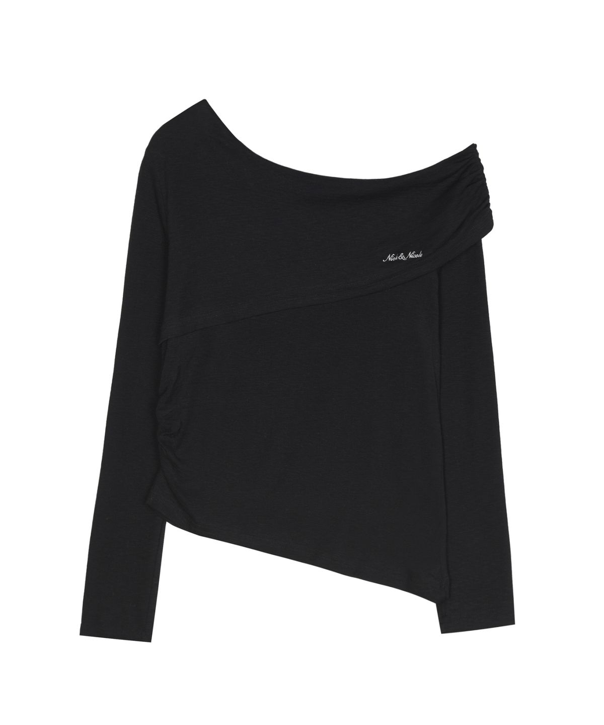 닉앤니콜(NICK&NICOLE) ASYMMETRIC OFF SHOULDER TOP_BLACK