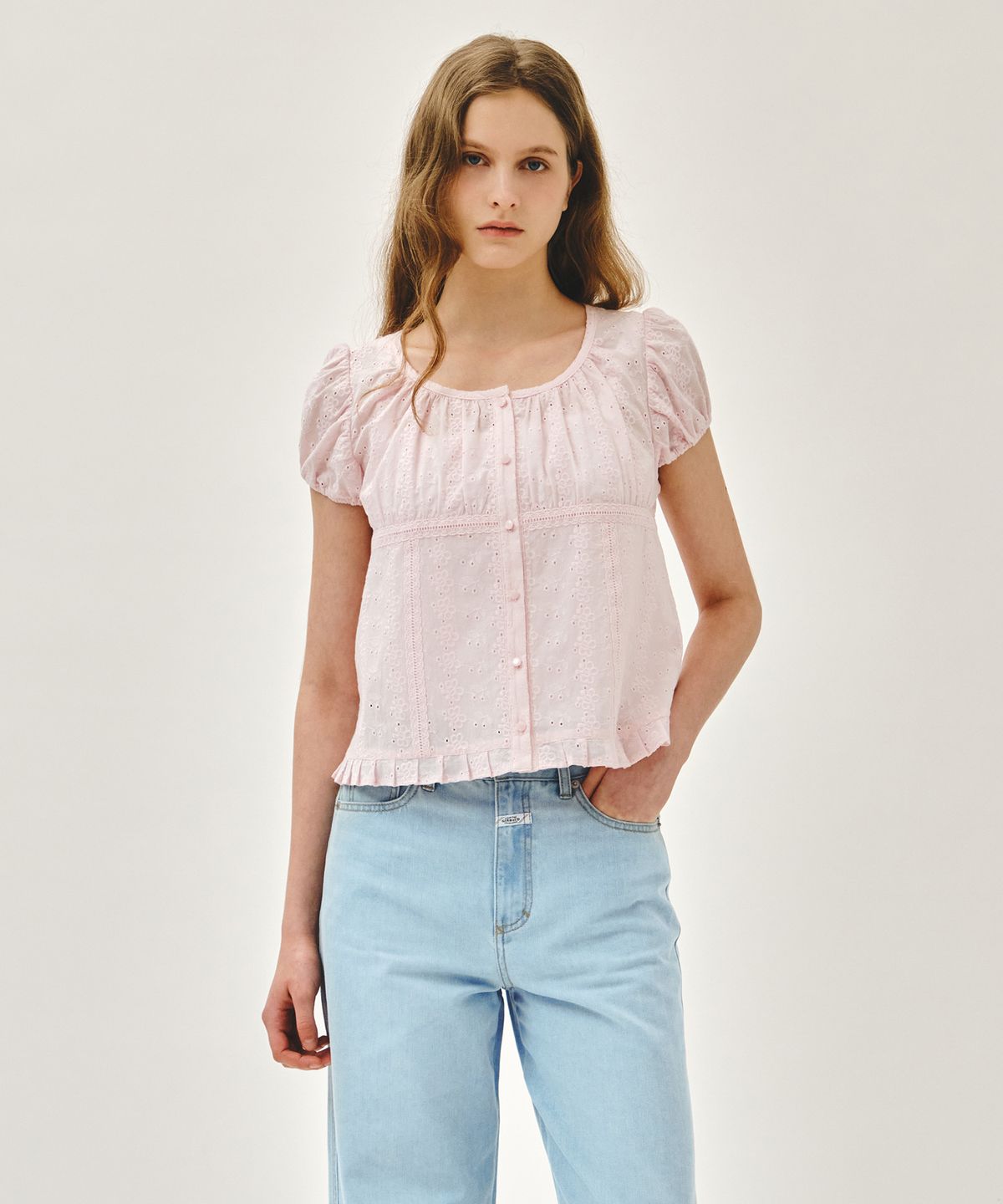 마리떼 프랑소와 저버(MARITHÉ + FRANҪOIS GIRBAUD) W PUFF SLEEVE LACE SHIRT light pink