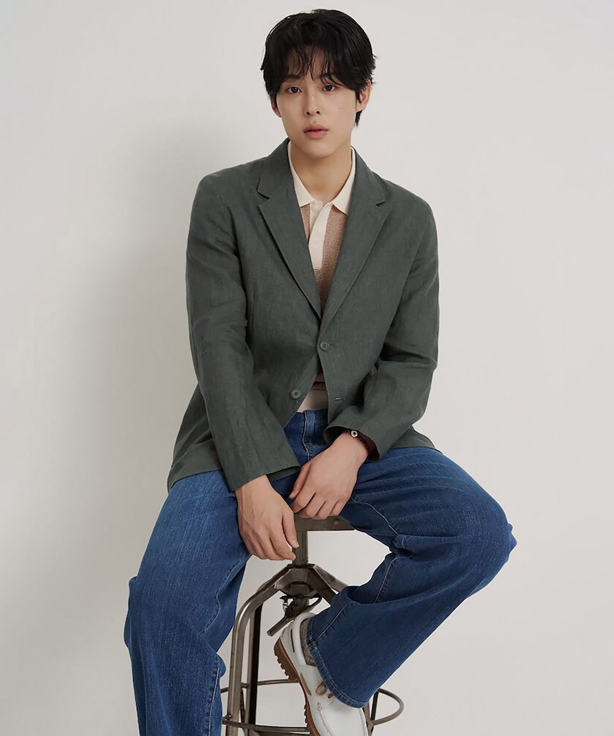 빈폴 멘(BEANPOLE MEN) 리넨 멜란지 재킷  카키
