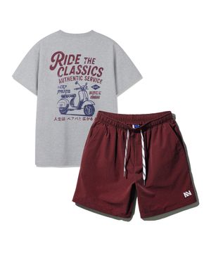 [SET] RIDE THE CLASSICS 반팔티셔츠 스트링 포인트 우븐 반바지 셋업