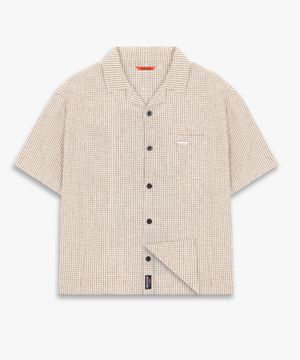 빈티지 와펜 체크 반팔 셔츠 GEE265-103 아이보리