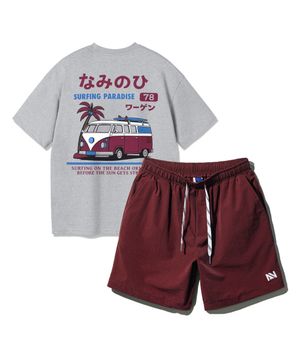 [SET] CAMPER VAN 반팔티셔츠 스트링 포인트 우븐 반바지 셋업