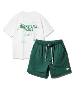 [SET] BASKETBALL 반팔티셔츠 스트링 포인트 우븐 반바지 셋업