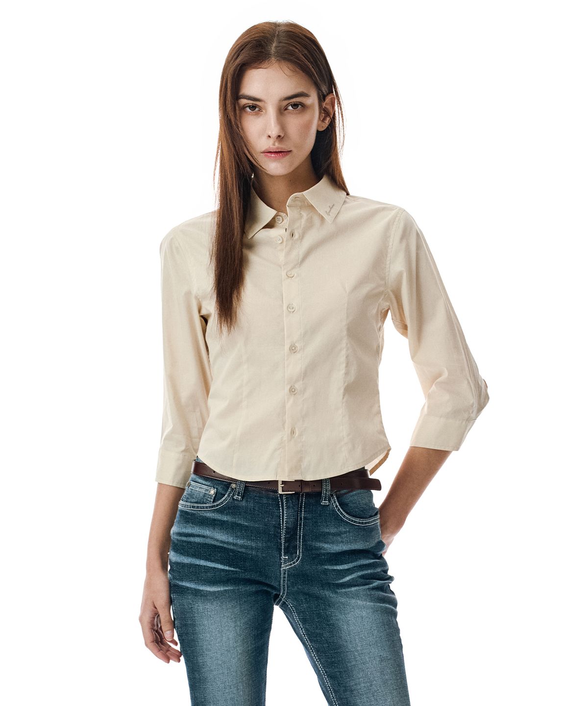 세컨모놀로그(SECONDMONO) Three-quarter Sleeve Shirt [BEIGE]_SEWSH010BEIGE