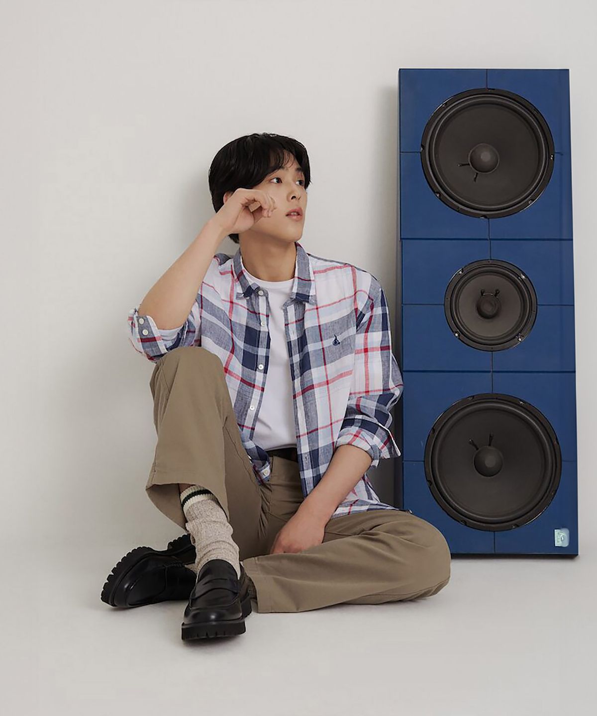 빈폴 멘(BEANPOLE MEN) 리넨 빅체크 셔츠  스카이 블루
