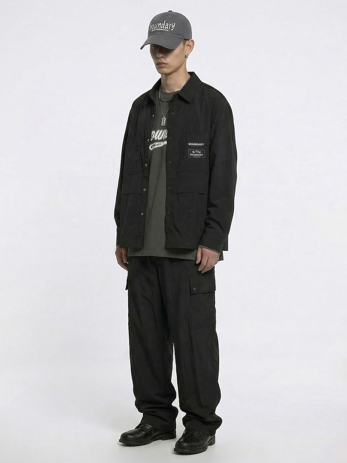 바운더리(BOUNDARY) B.122 LOGO CARGO PANTS BK_B261MSA201